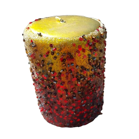 Embellished glitter and beaded decorative pillar candle - Picture 3 of 7